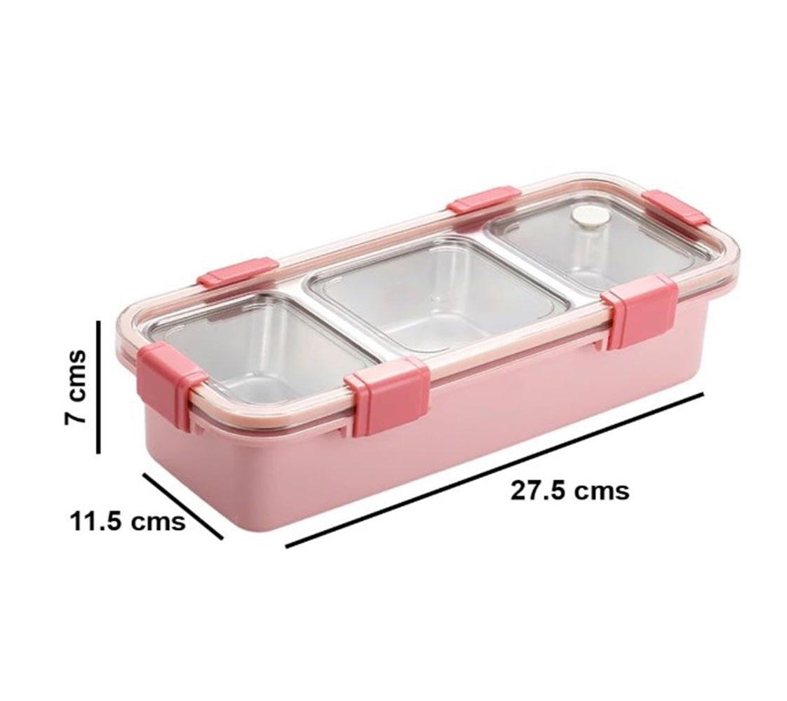 CuddleNest Premium 3-Compartment Stainless Steel Snack Box | Leak-Proof & BPA-Free Solid Food Container | Dishwasher Safe | Perfect for Kids, School, Office & Travel (650ml)