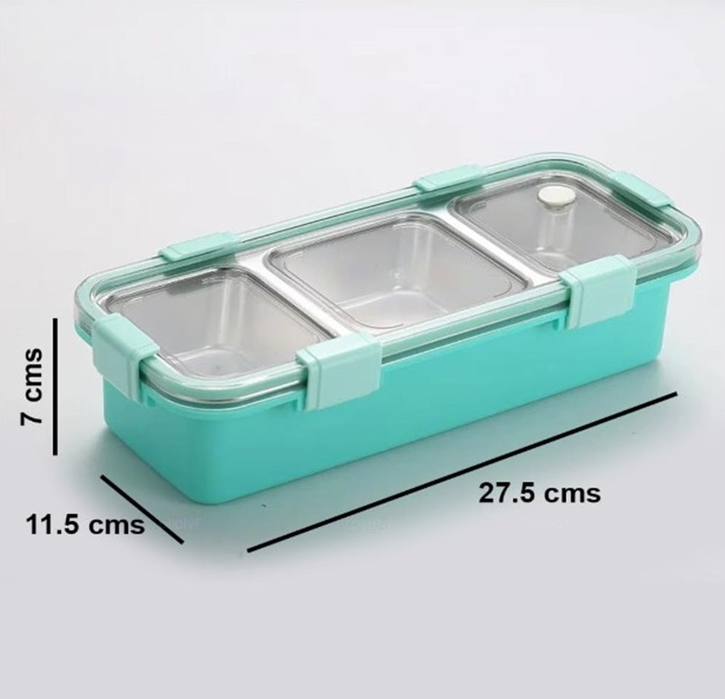 CuddleNest Premium 3-Compartment Stainless Steel Snack Box | Leak-Proof & BPA-Free Solid Food Container | Dishwasher Safe | Perfect for Kids, School, Office & Travel (650ml)