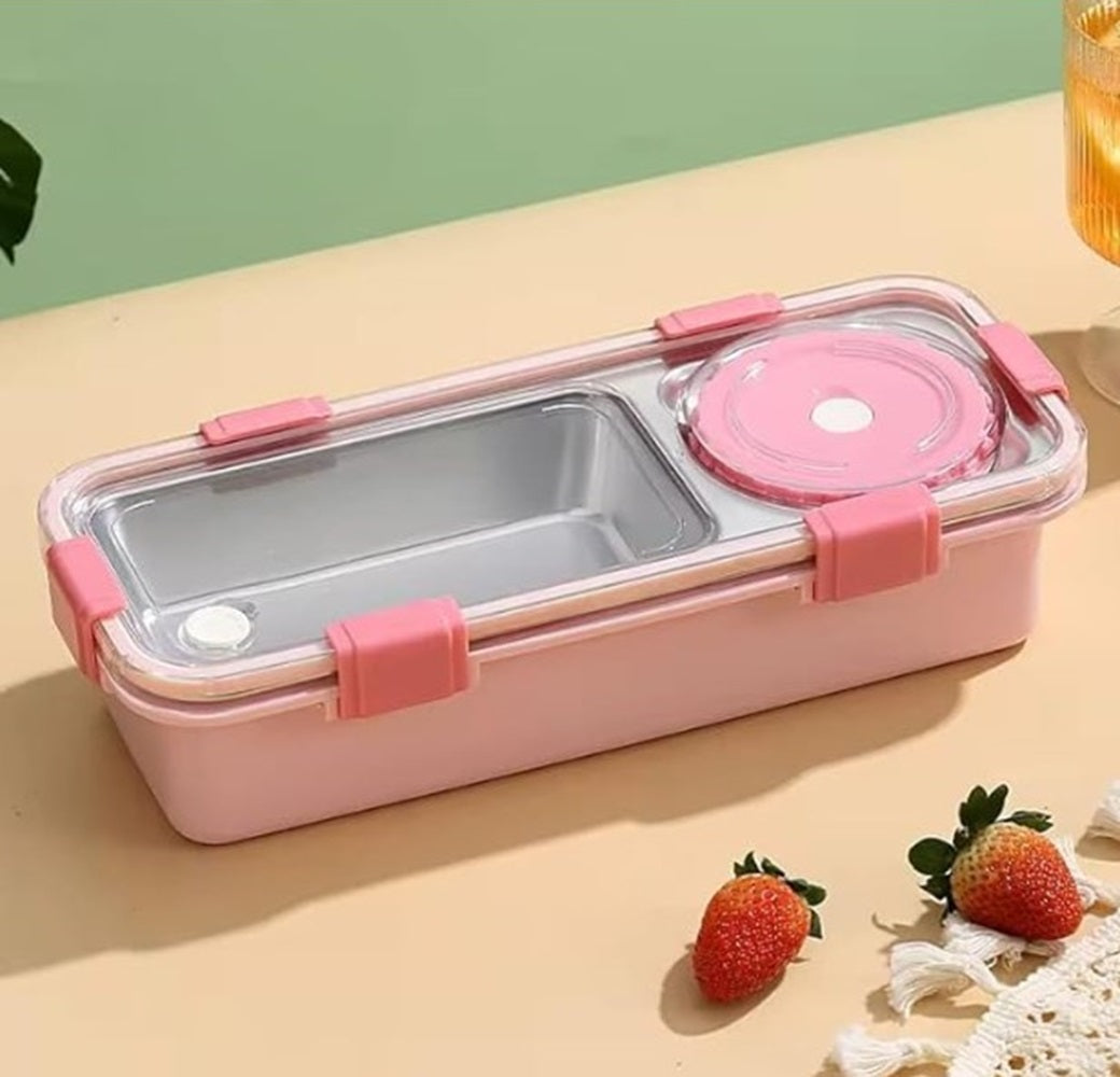 CuddleNest Bento-Style Stainless Steel Lunch Box | 600ml + 150ml Inner Round Container | Leak-Proof Lid, BPA-Free, Compact for Kids, Office & Travel