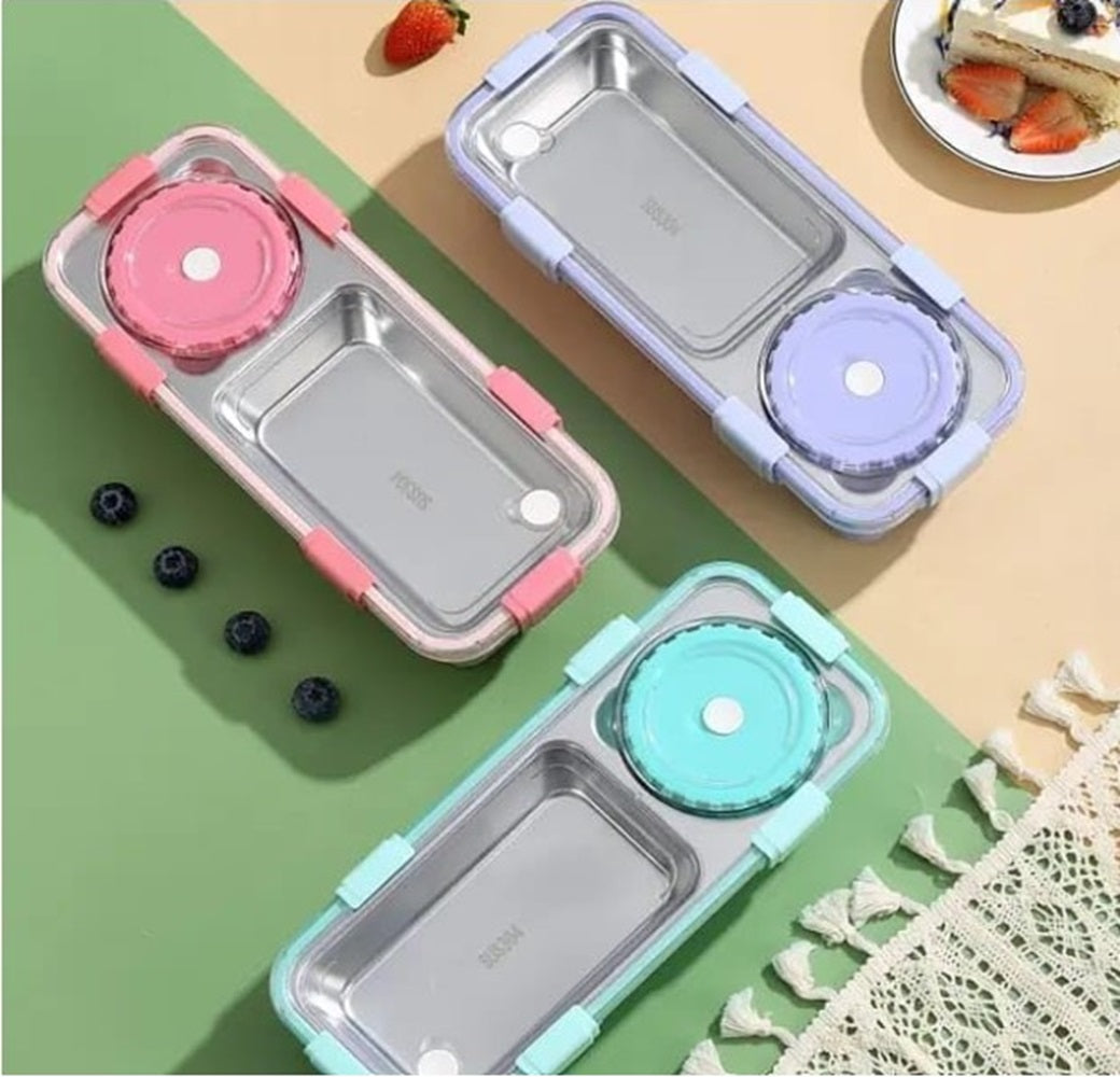 CuddleNest Bento-Style Stainless Steel Lunch Box | 600ml + 150ml Inner Round Container | Leak-Proof Lid, BPA-Free, Compact for Kids, Office & Travel