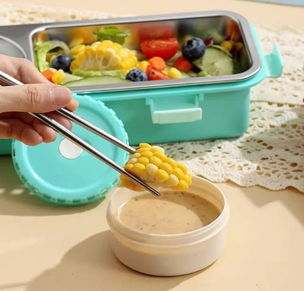 CuddleNest Bento-Style Stainless Steel Lunch Box | 600ml + 150ml Inner Round Container | Leak-Proof Lid, BPA-Free, Compact for Kids, Office & Travel