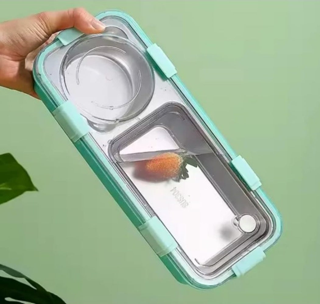 CuddleNest Bento-Style Stainless Steel Lunch Box | 600ml + 150ml Inner Round Container | Leak-Proof Lid, BPA-Free, Compact for Kids, Office & Travel