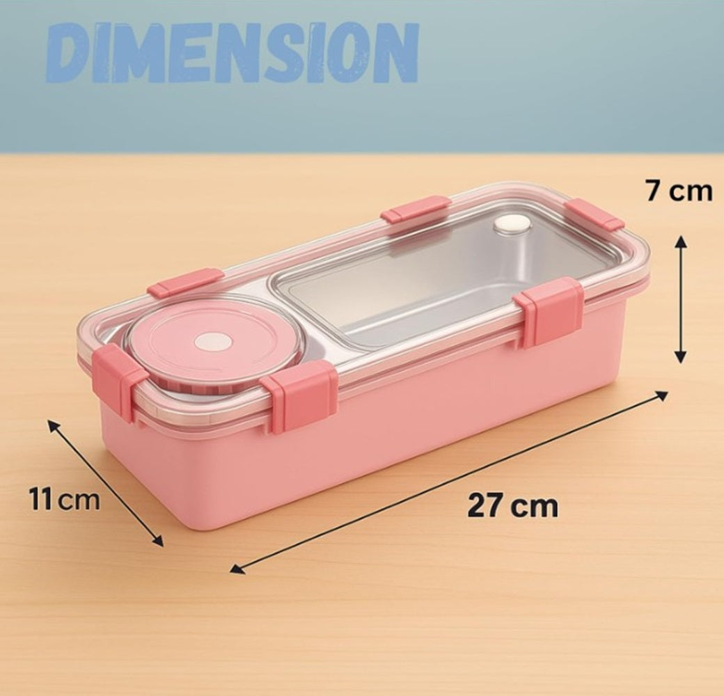 CuddleNest Bento-Style Stainless Steel Lunch Box | 600ml + 150ml Inner Round Container | Leak-Proof Lid, BPA-Free, Compact for Kids, Office & Travel