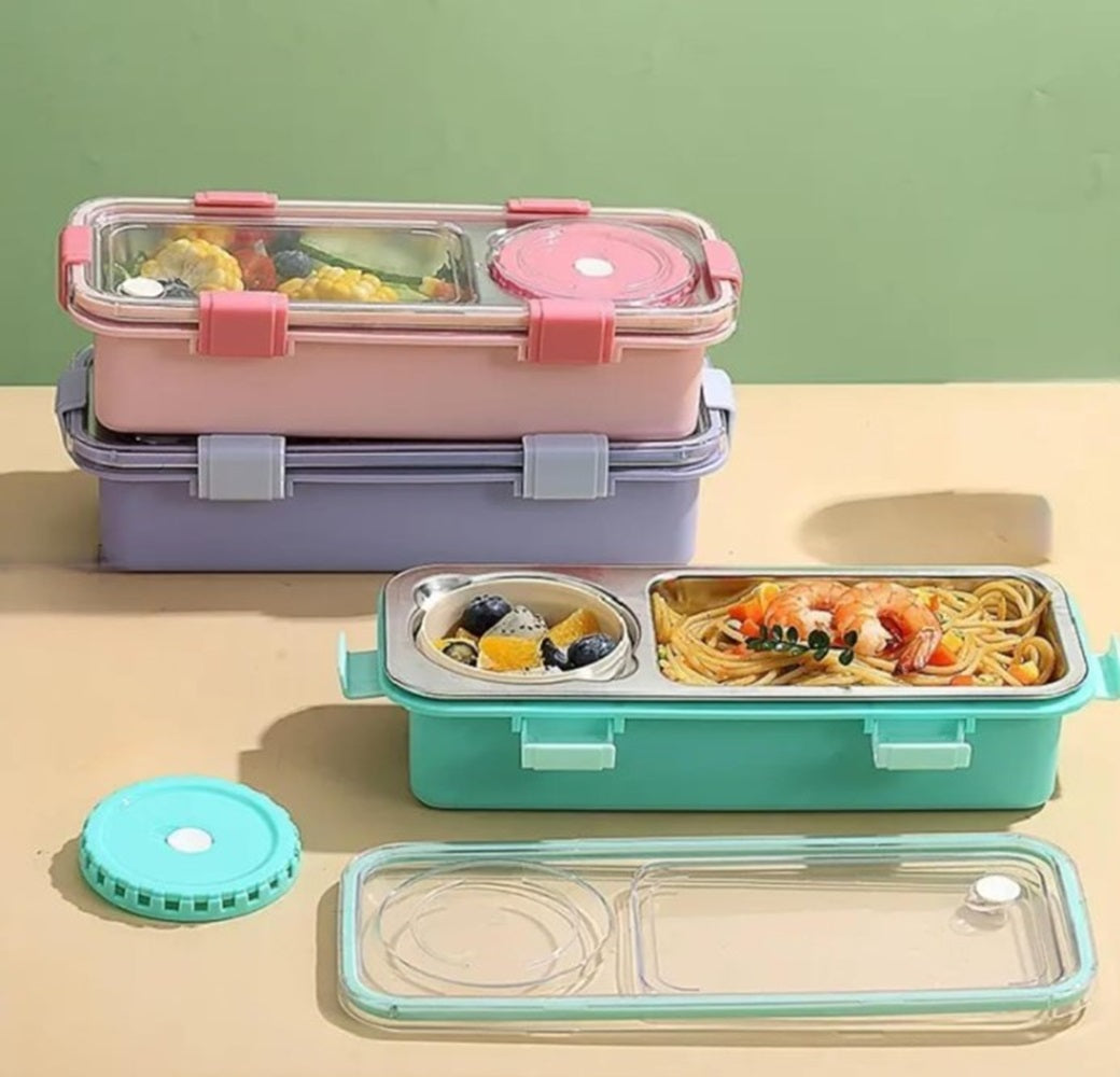 CuddleNest Bento-Style Stainless Steel Lunch Box | 600ml + 150ml Inner Round Container | Leak-Proof Lid, BPA-Free, Compact for Kids, Office & Travel