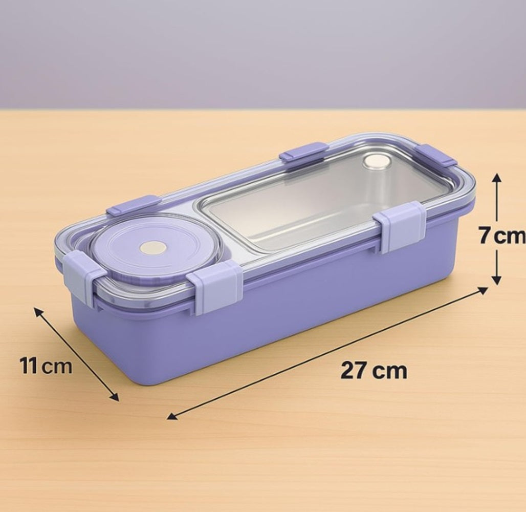 CuddleNest Bento-Style Stainless Steel Lunch Box | 600ml + 150ml Inner Round Container | Leak-Proof Lid, BPA-Free, Compact for Kids, Office & Travel