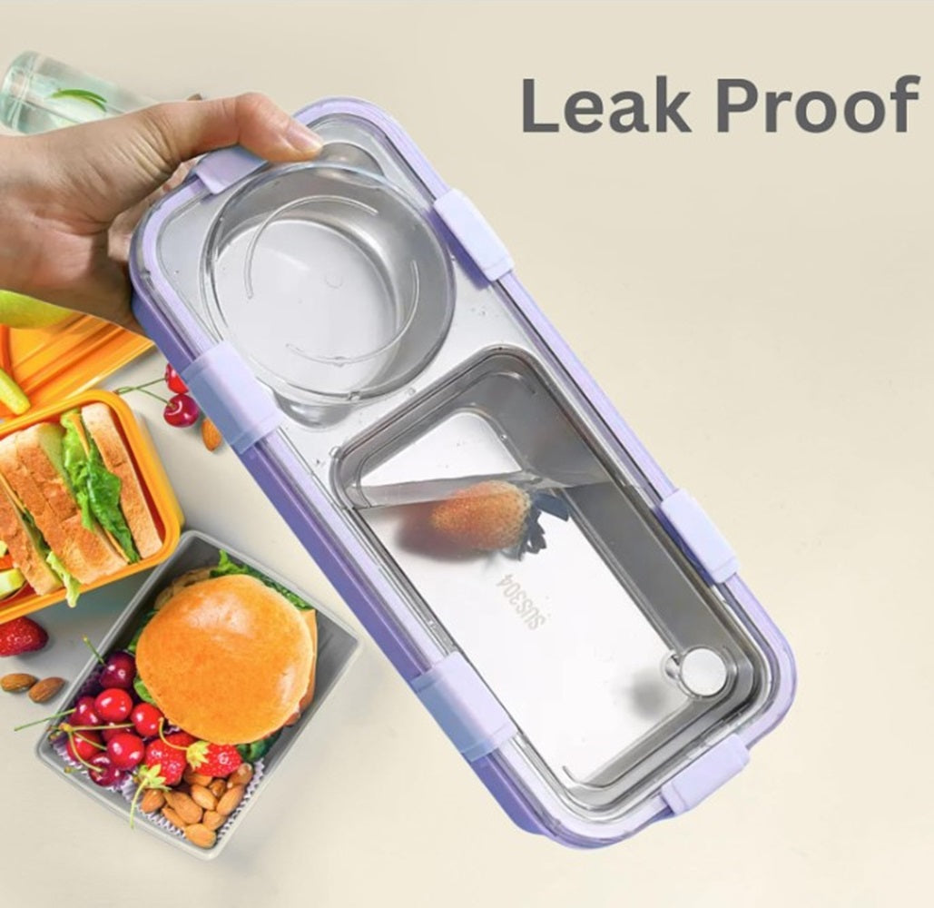 CuddleNest Bento-Style Stainless Steel Lunch Box | 600ml + 150ml Inner Round Container | Leak-Proof Lid, BPA-Free, Compact for Kids, Office & Travel
