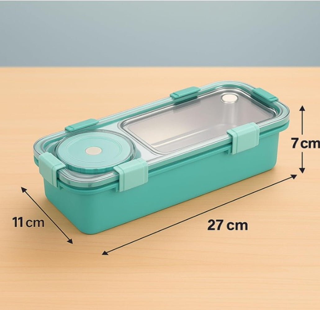 CuddleNest Bento-Style Stainless Steel Lunch Box | 600ml + 150ml Inner Round Container | Leak-Proof Lid, BPA-Free, Compact for Kids, Office & Travel