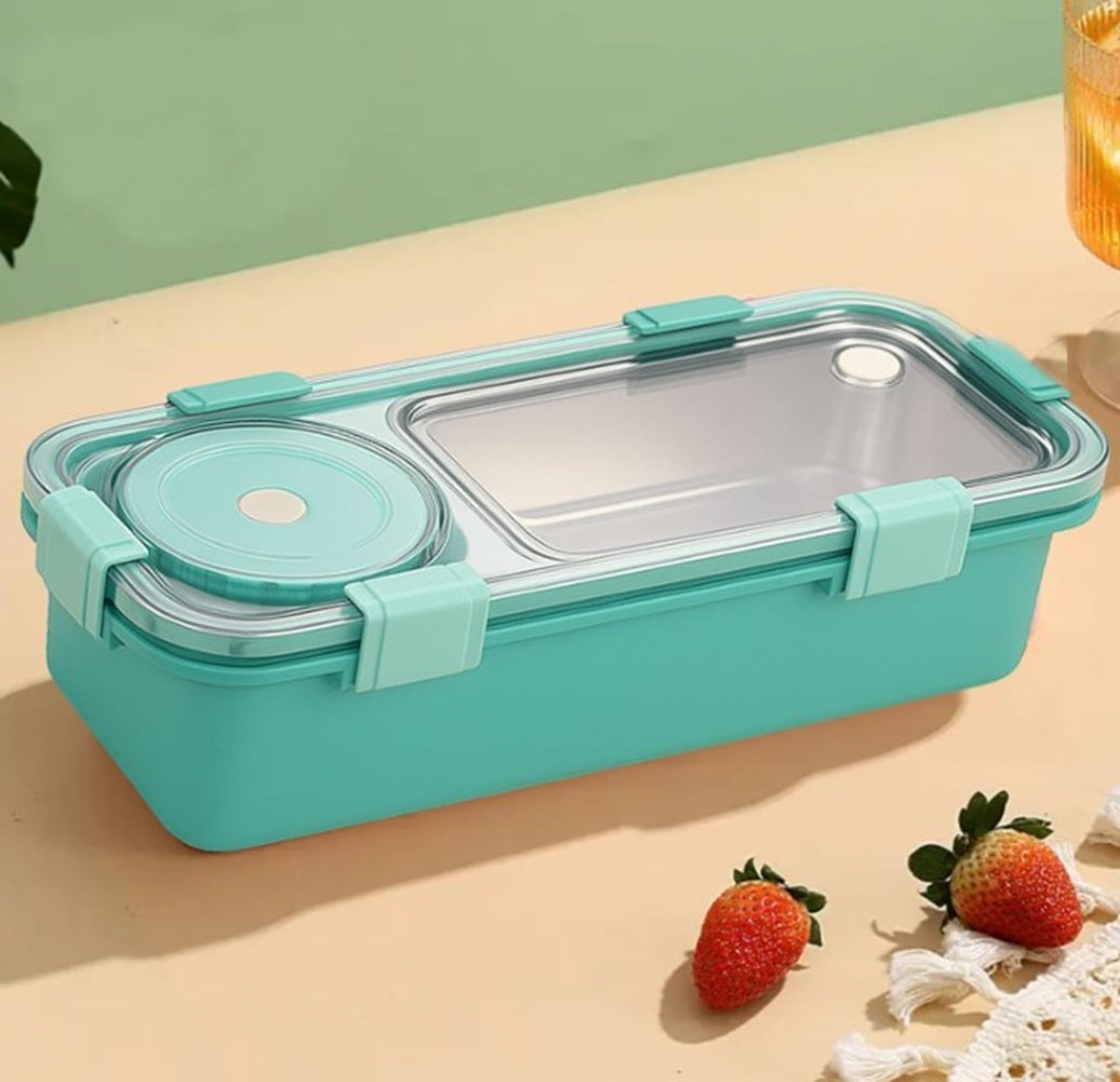 CuddleNest Bento-Style Stainless Steel Lunch Box | 600ml + 150ml Inner Round Container | Leak-Proof Lid, BPA-Free, Compact for Kids, Office & Travel