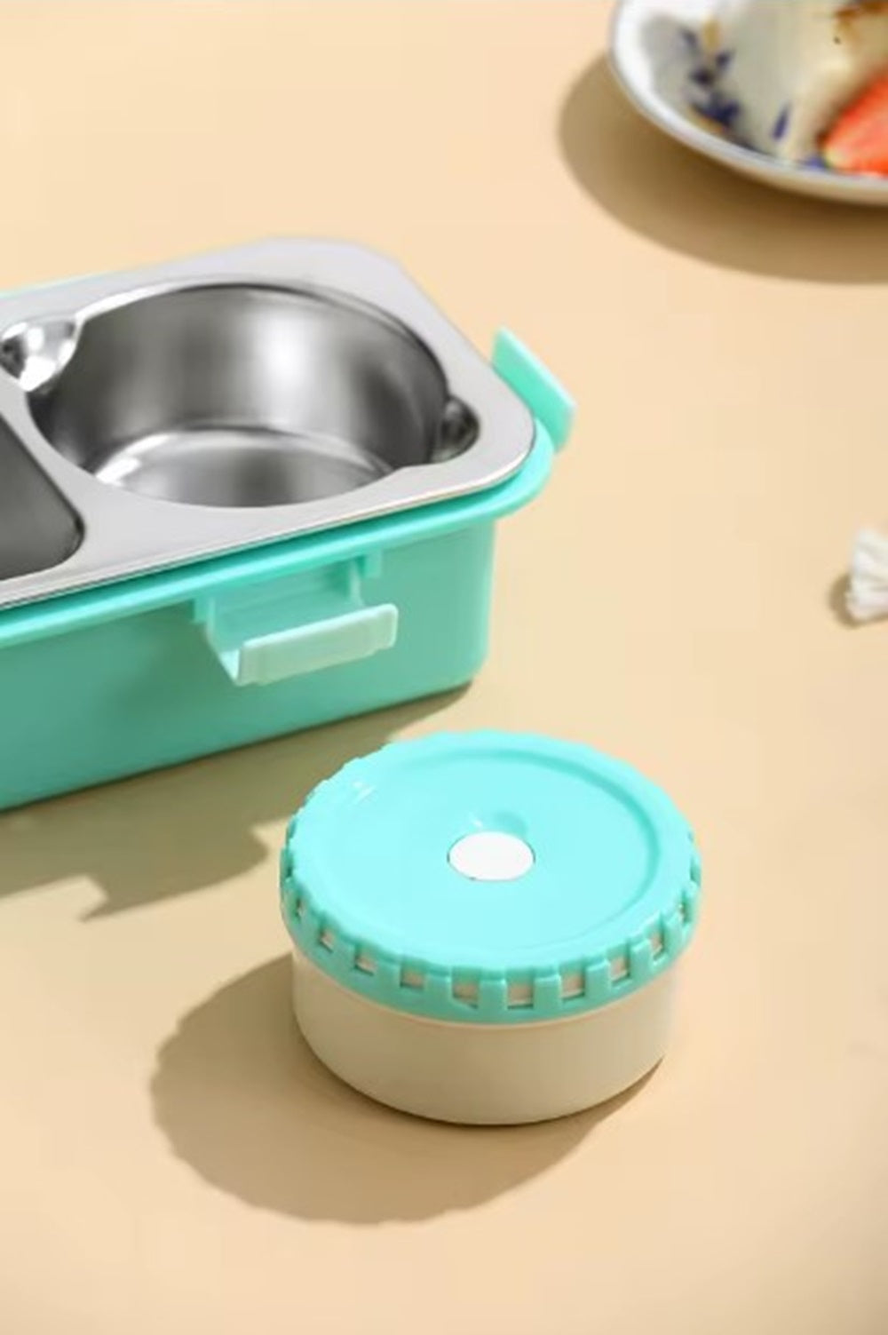 CuddleNest Bento-Style Stainless Steel Lunch Box | 600ml + 150ml Inner Round Container | Leak-Proof Lid, BPA-Free, Compact for Kids, Office & Travel