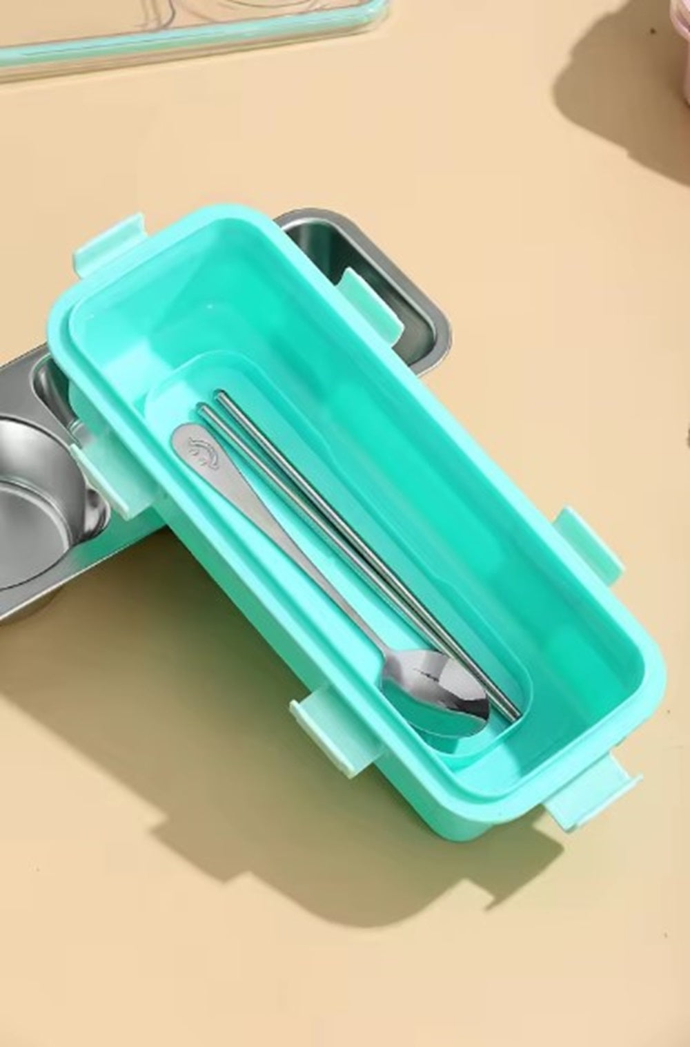 CuddleNest Bento-Style Stainless Steel Lunch Box | 600ml + 150ml Inner Round Container | Leak-Proof Lid, BPA-Free, Compact for Kids, Office & Travel