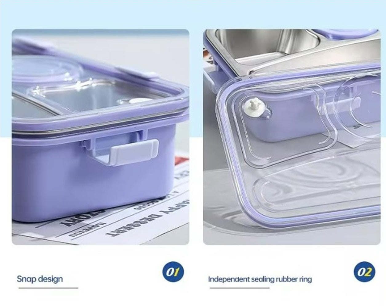 CuddleNest Stainless Steel Lunch Box with 3 Compartments (650ml + 150ml), Spoon & Chopsticks | Leakproof Thermal Tiffin for Kids & Office