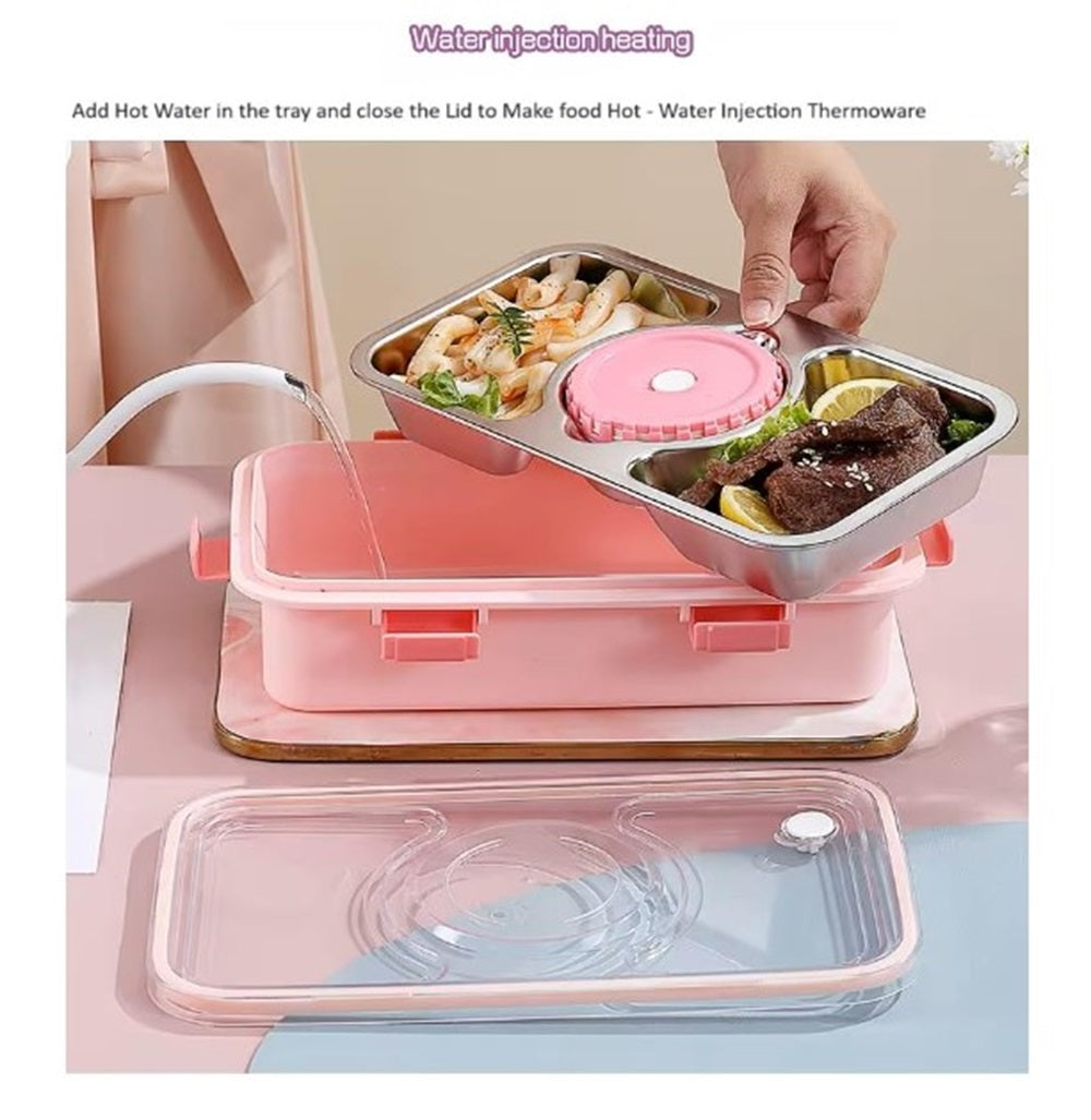 CuddleNest Stainless Steel Lunch Box with 3 Compartments (650ml + 150ml), Spoon & Chopsticks | Leakproof Thermal Tiffin for Kids & Office