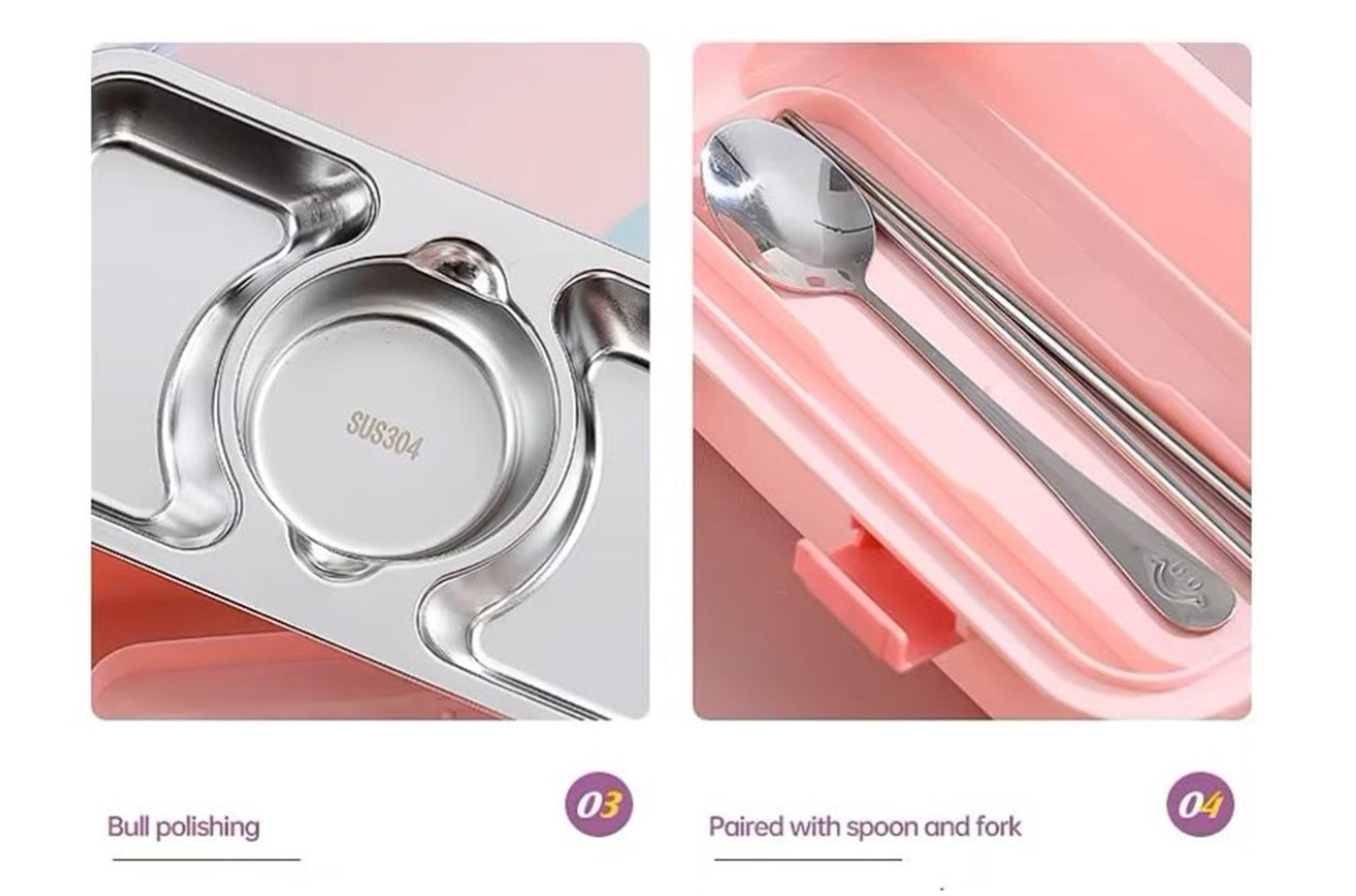 CuddleNest Stainless Steel Lunch Box with 3 Compartments (650ml + 150ml), Spoon & Chopsticks | Leakproof Thermal Tiffin for Kids & Office