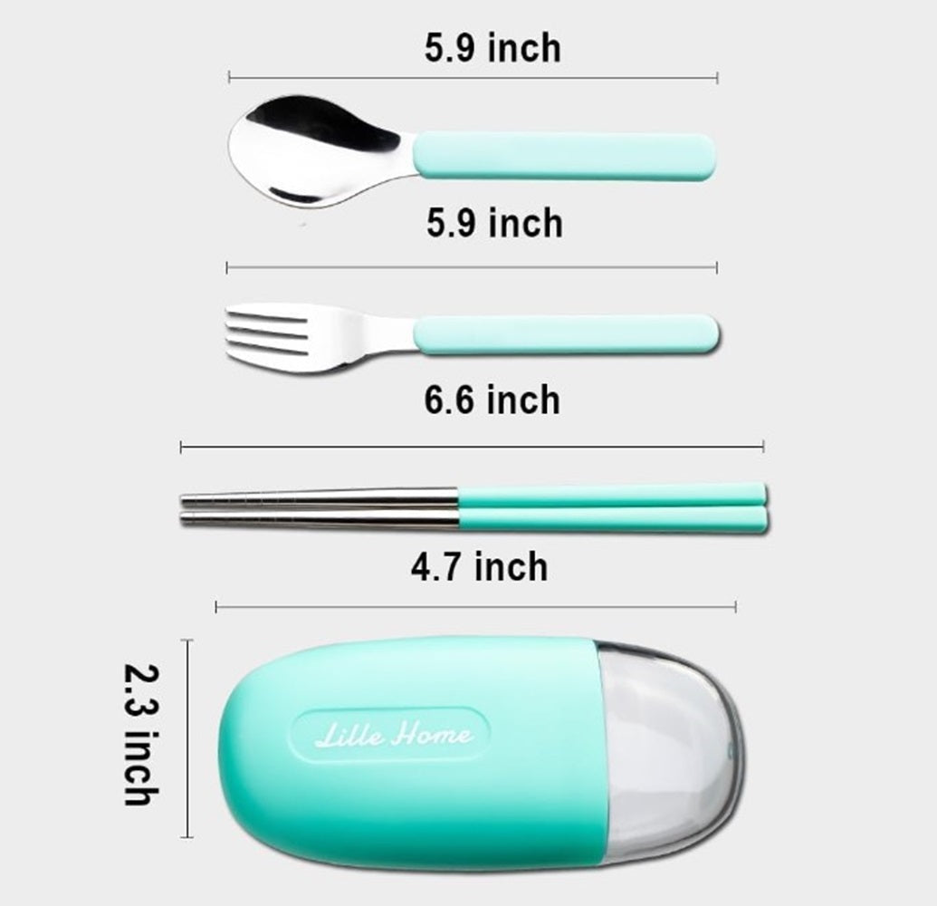 CuddleNest Reusable Stainless Steel Utensil Set | Fork Spoon Chopsticks with Compact Storage Case | Lightweight for Kids | School | Office | Travel-Friendly Cutlery