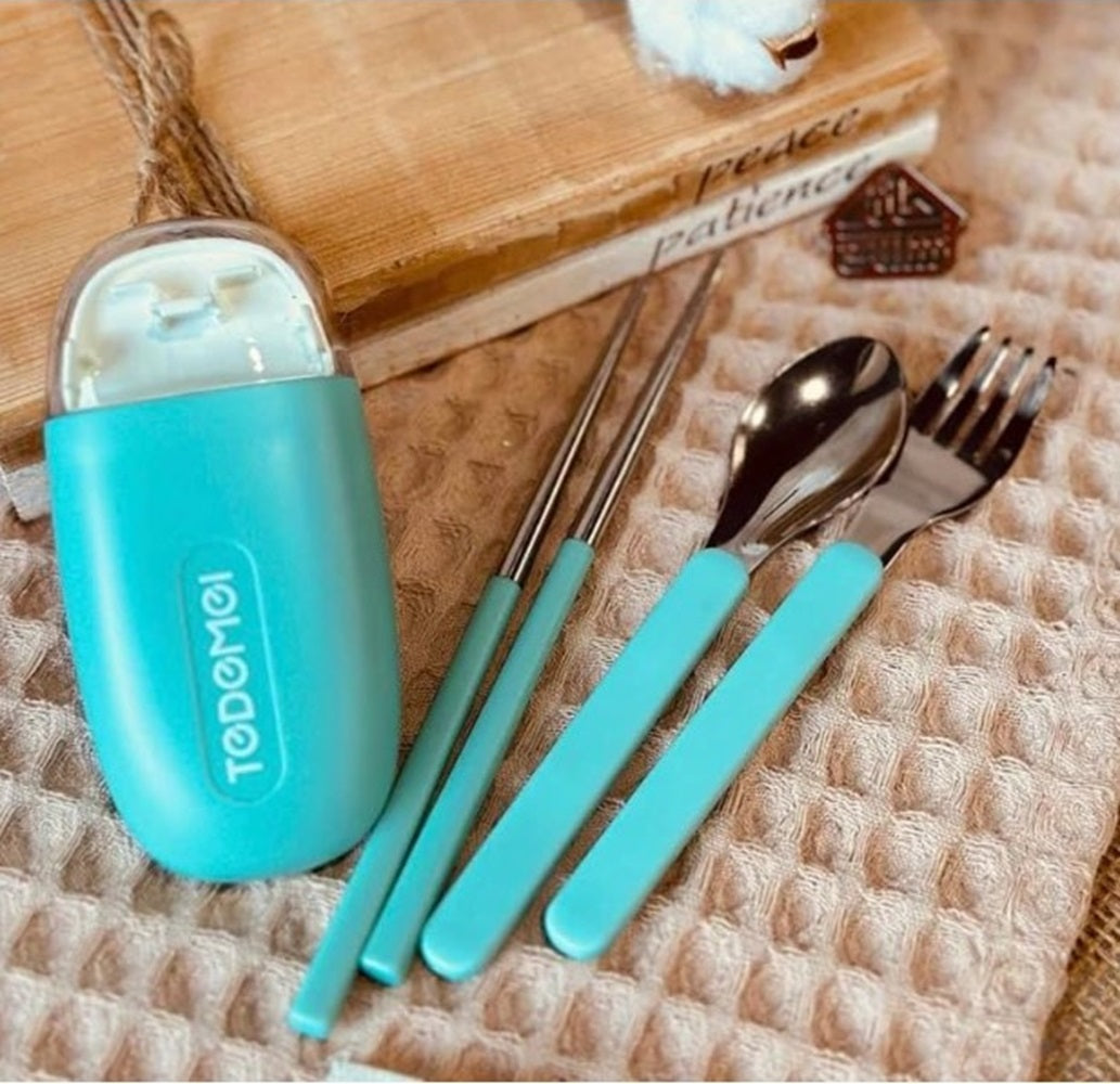 CuddleNest Reusable Stainless Steel Utensil Set | Fork Spoon Chopsticks with Compact Storage Case | Lightweight for Kids | School | Office | Travel-Friendly Cutlery