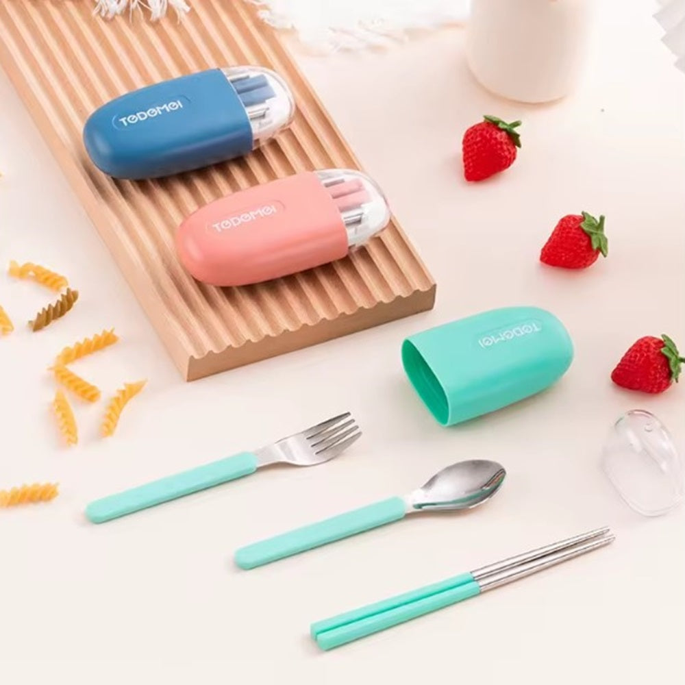 CuddleNest Reusable Stainless Steel Utensil Set | Fork Spoon Chopsticks with Compact Storage Case | Lightweight for Kids | School | Office | Travel-Friendly Cutlery