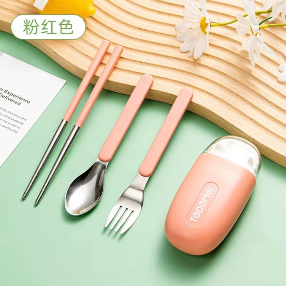 CuddleNest Reusable Stainless Steel Utensil Set | Fork Spoon Chopsticks with Compact Storage Case | Lightweight for Kids | School | Office | Travel-Friendly Cutlery