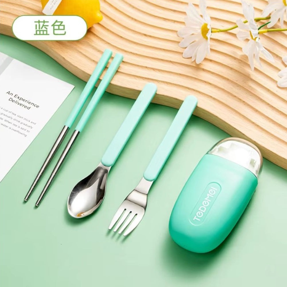 CuddleNest Reusable Stainless Steel Utensil Set | Fork Spoon Chopsticks with Compact Storage Case | Lightweight for Kids | School | Office | Travel-Friendly Cutlery