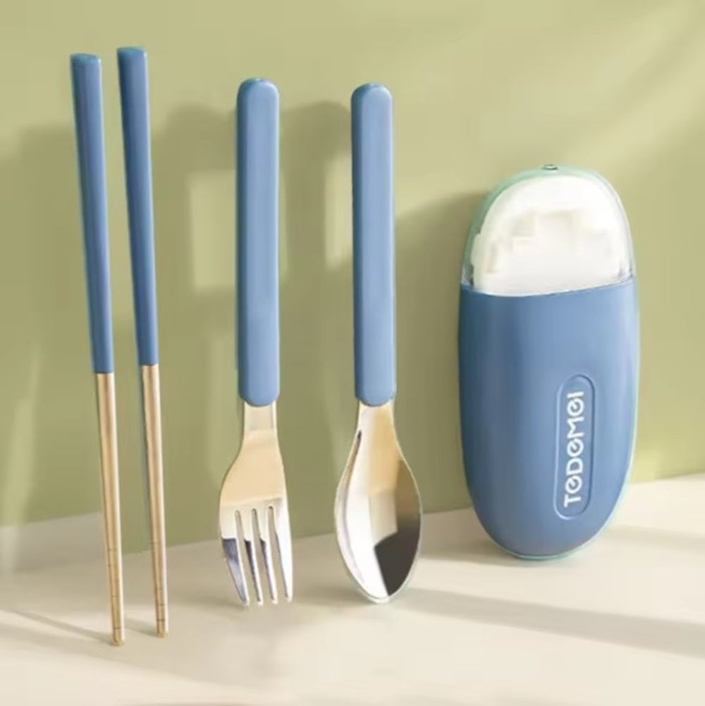 CuddleNest Reusable Stainless Steel Utensil Set | Fork Spoon Chopsticks with Compact Storage Case | Lightweight for Kids | School | Office | Travel-Friendly Cutlery
