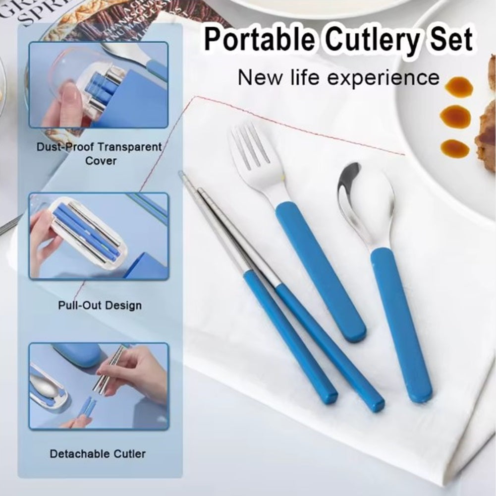 CuddleNest Reusable Stainless Steel Utensil Set | Fork Spoon Chopsticks with Compact Storage Case | Lightweight for Kids | School | Office | Travel-Friendly Cutlery