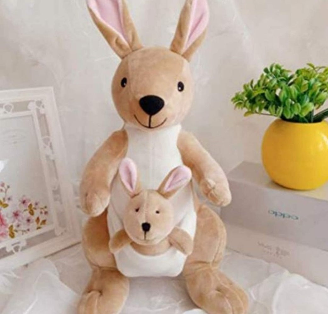 CuddleNest Kangaroo Soft Toy with Baby Joey Pouch – Ultra Soft & Cuddly Plush Animal for Kids, Toddlers, Boys, Girls & Gifting Stuffed Toy | 35 Cm