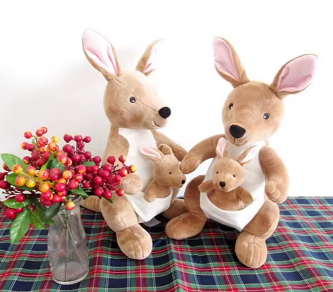 CuddleNest Kangaroo Soft Toy with Baby Joey Pouch – Ultra Soft & Cuddly Plush Animal for Kids, Toddlers, Boys, Girls & Gifting Stuffed Toy | 35 Cm