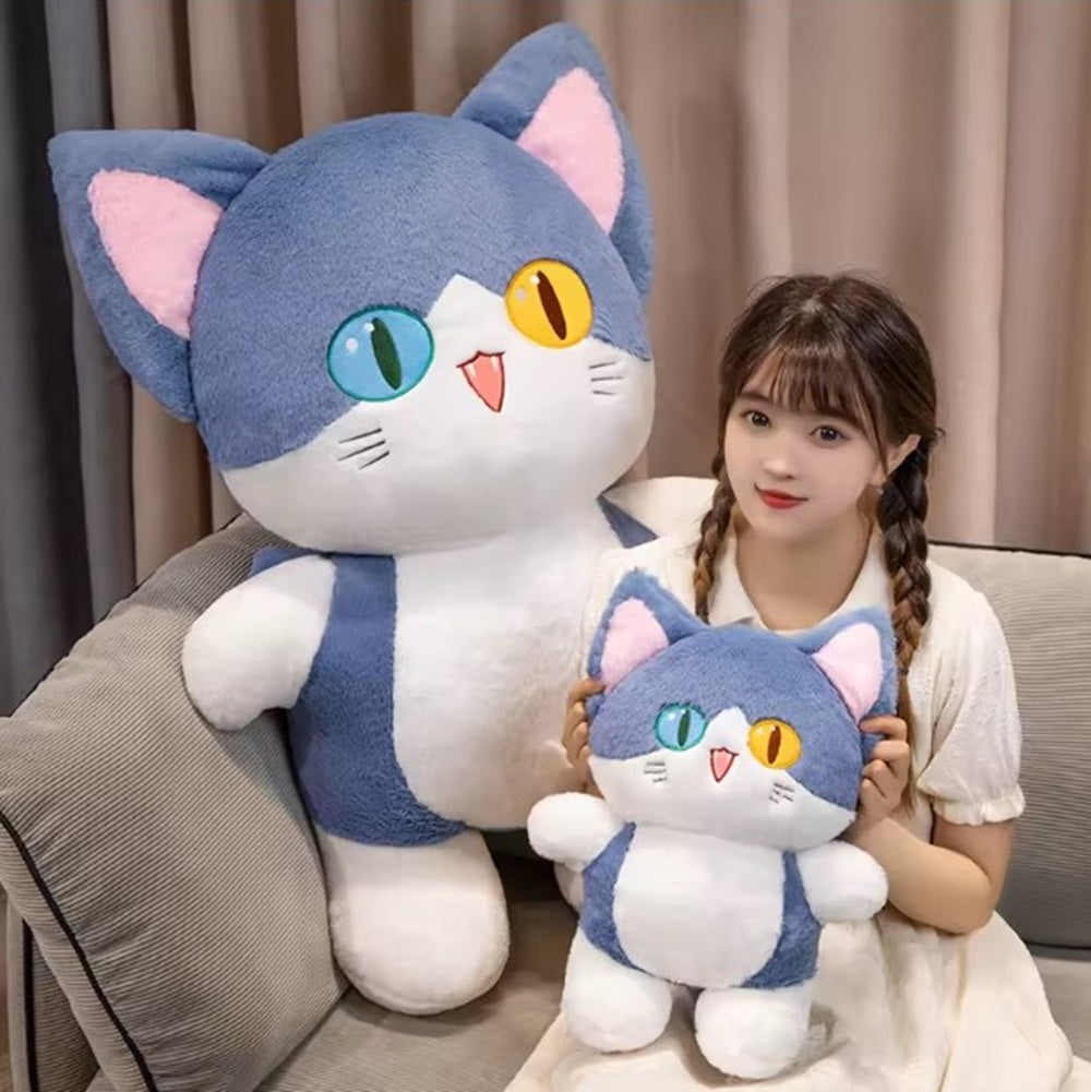 CuddleNest Adorable Cat Plush Toy with Unique Dual-Coloured Eyes – Fluffy Blue & White Soft Toy for Kids, Nursery Décor & Birthday Gifts | 30 Cm