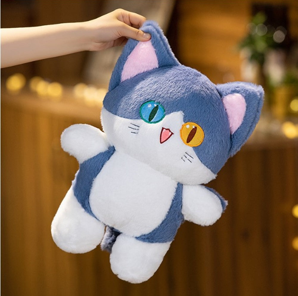 CuddleNest Adorable Cat Plush Toy with Unique Dual-Coloured Eyes – Fluffy Blue & White Soft Toy for Kids, Nursery Décor & Birthday Gifts | 30 Cm