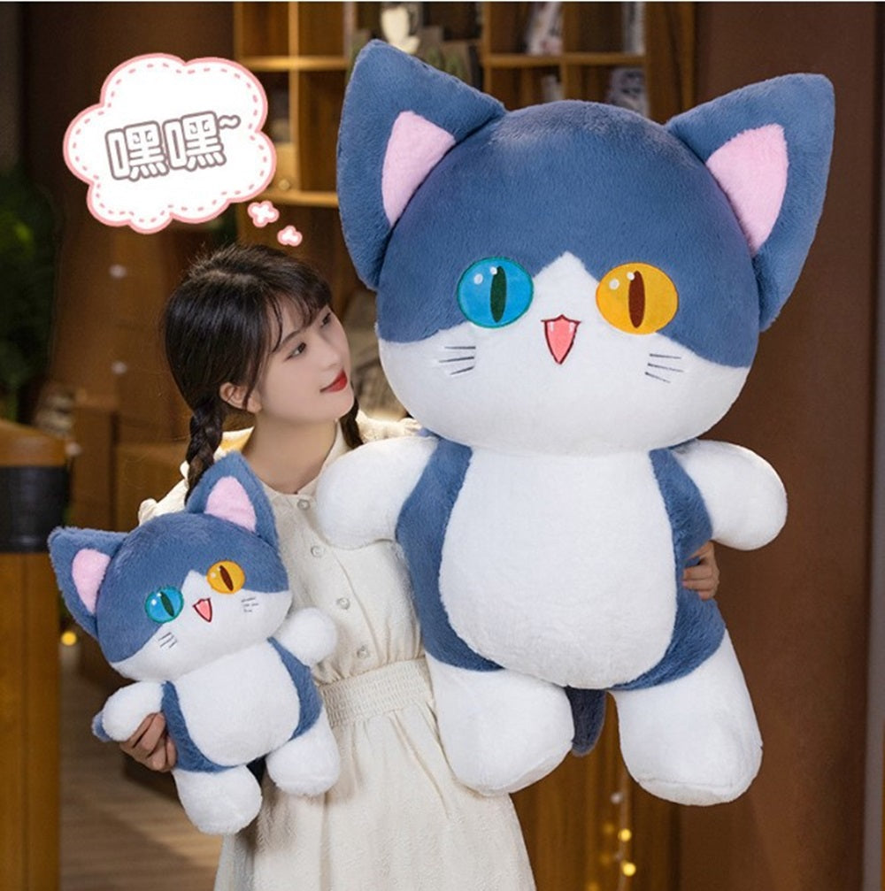 CuddleNest Adorable Cat Plush Toy with Unique Dual-Coloured Eyes – Fluffy Blue & White Soft Toy for Kids, Nursery Décor & Birthday Gifts | 30 Cm