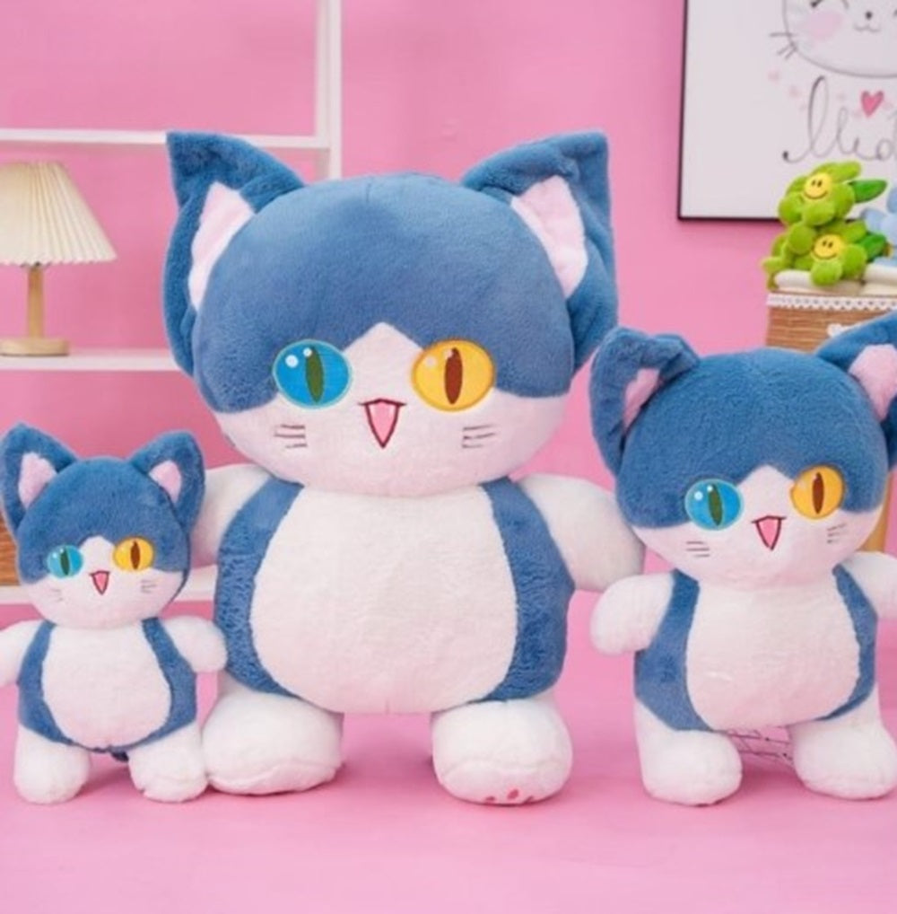 CuddleNest Adorable Cat Plush Toy with Unique Dual-Coloured Eyes – Fluffy Blue & White Soft Toy for Kids, Nursery Décor & Birthday Gifts | 30 Cm