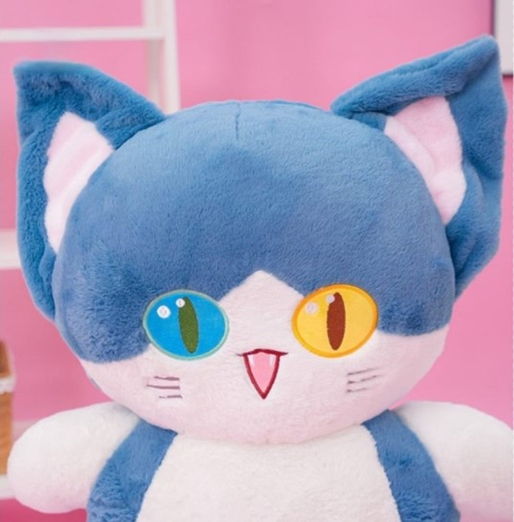 CuddleNest Adorable Cat Plush Toy with Unique Dual-Coloured Eyes – Fluffy Blue & White Soft Toy for Kids, Nursery Décor & Birthday Gifts | 30 Cm