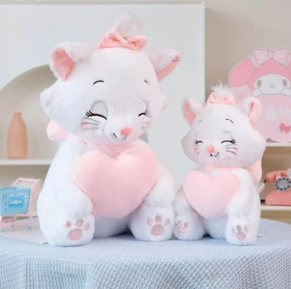 CuddleNest Merry Cat Soft Toy – Cute White Kitty Plush with Pink Heart & Bow, Embroidered Paw Details, Stuffed Animal for Kids & Gifting | 35 Cm