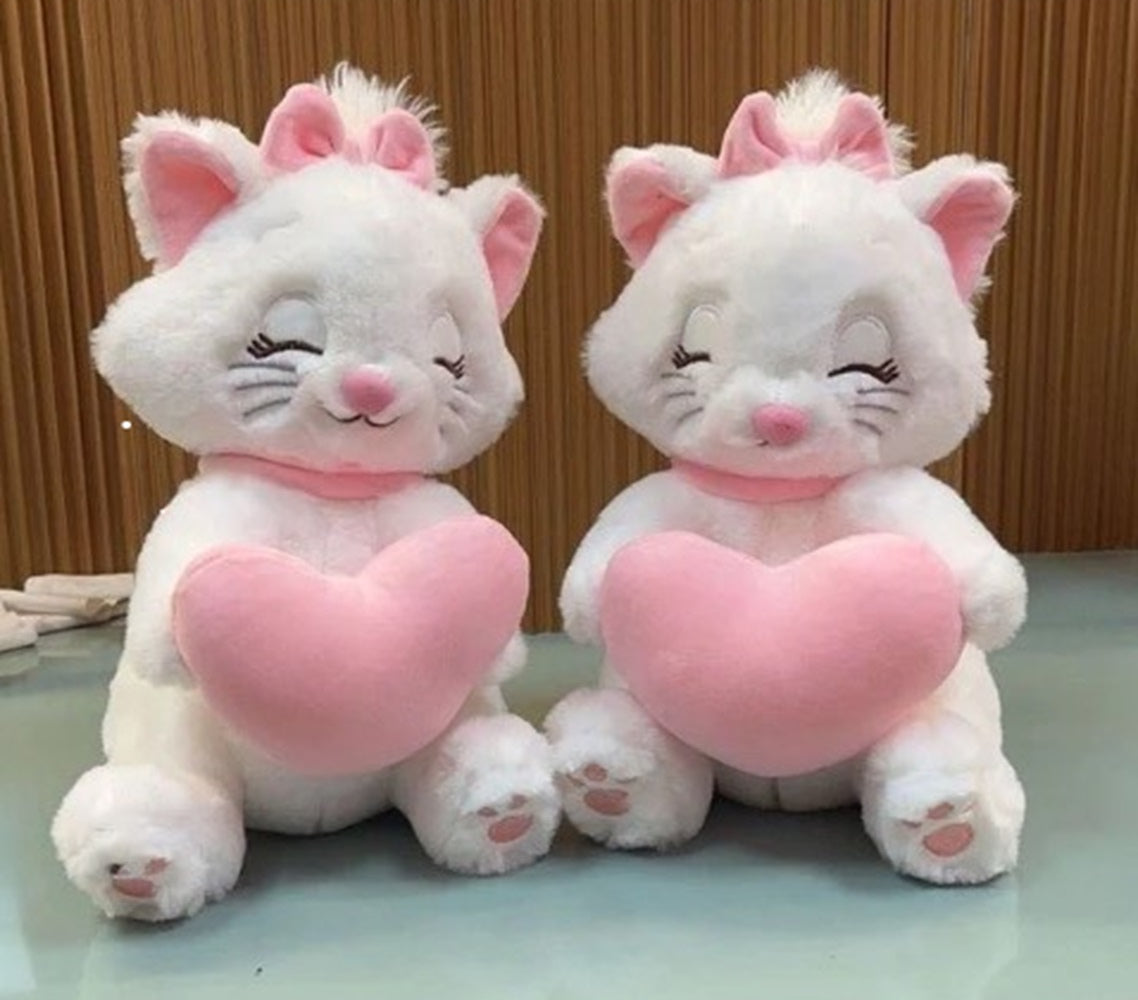 CuddleNest Merry Cat Soft Toy – Cute White Kitty Plush with Pink Heart & Bow, Embroidered Paw Details, Stuffed Animal for Kids & Gifting | 35 Cm