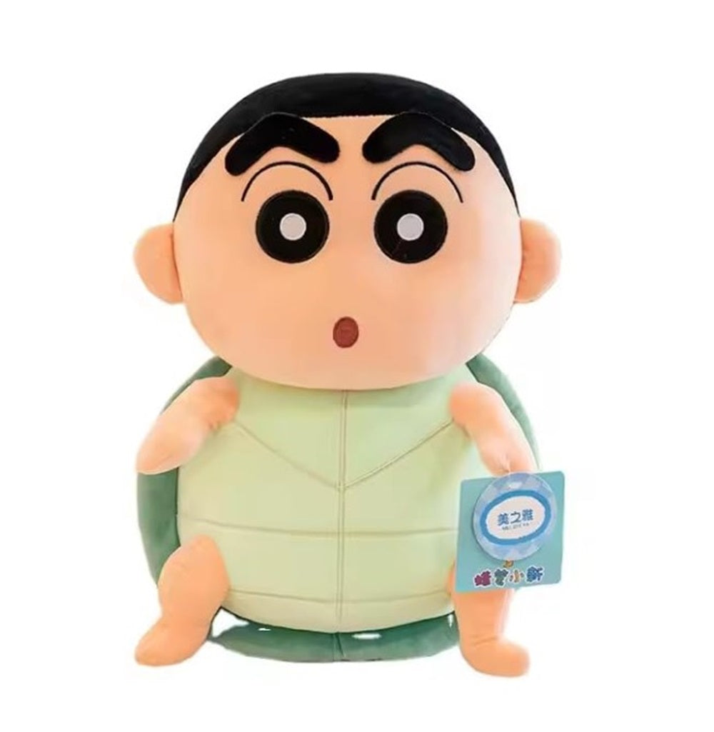 CuddleNest Cute Anime Shinchain Character Plush Toy | Shin chan Inspired Soft Doll with Green Shell Design | 25cm Stuffed Plushie Gift for Kids & Girls