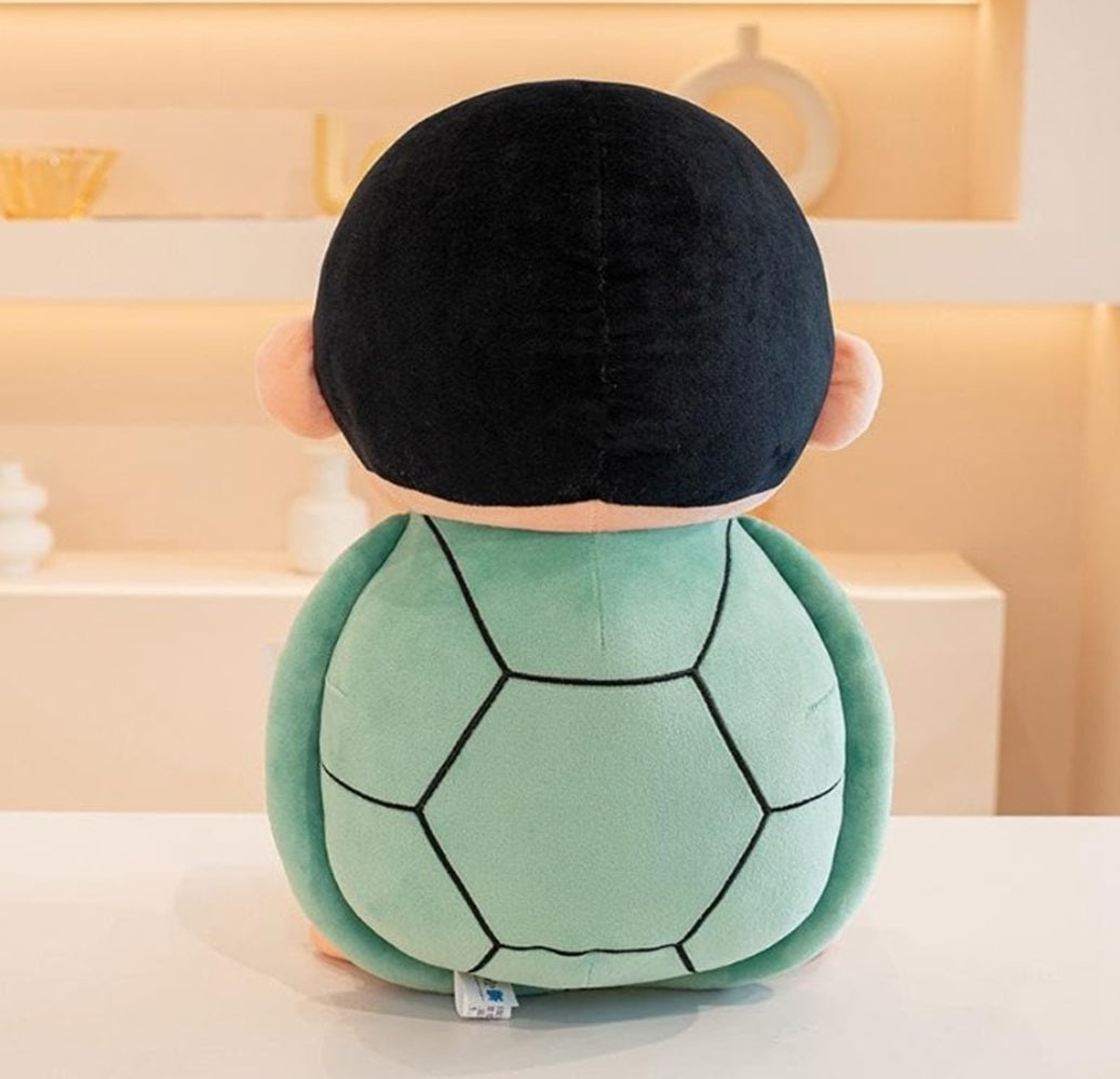 CuddleNest Cute Anime Shinchain Character Plush Toy | Shin chan Inspired Soft Doll with Green Shell Design | 25cm Stuffed Plushie Gift for Kids & Girls