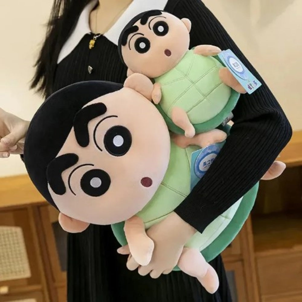 CuddleNest Cute Anime Shinchain Character Plush Toy | Shin chan Inspired Soft Doll with Green Shell Design | 25cm Stuffed Plushie Gift for Kids & Girls