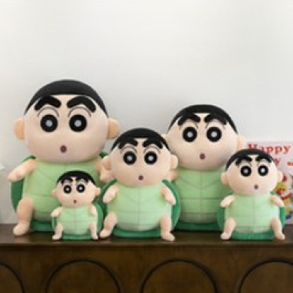 CuddleNest Cute Anime Shinchain Character Plush Toy | Shin chan Inspired Soft Doll with Green Shell Design | 25cm Stuffed Plushie Gift for Kids & Girls