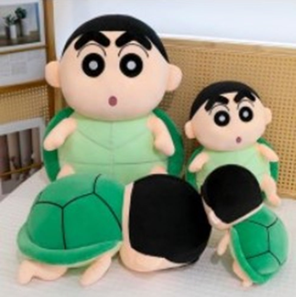 CuddleNest Cute Anime Shinchain Character Plush Toy | Shin chan Inspired Soft Doll with Green Shell Design | 25cm Stuffed Plushie Gift for Kids & Girls