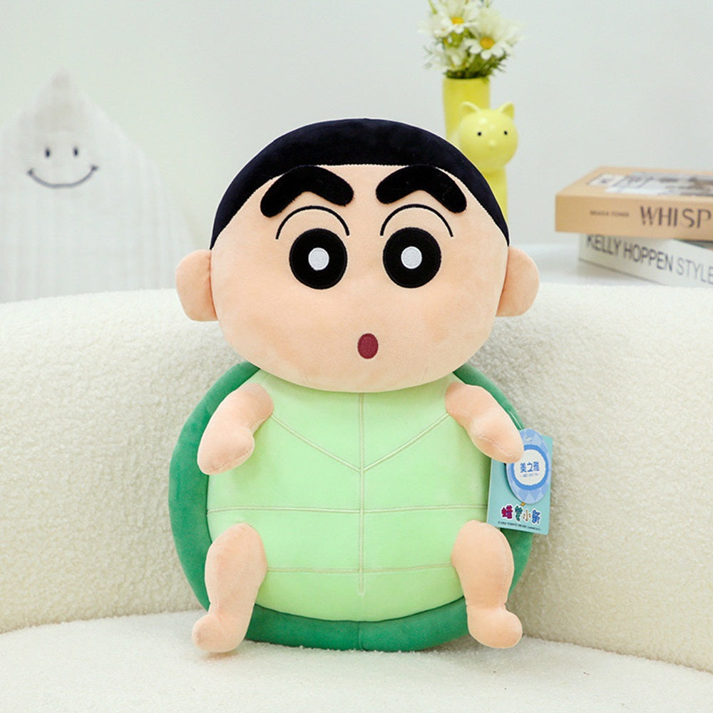 CuddleNest Cute Anime Shinchain Character Plush Toy | Shin chan Inspired Soft Doll with Green Shell Design | 25cm Stuffed Plushie Gift for Kids & Girls