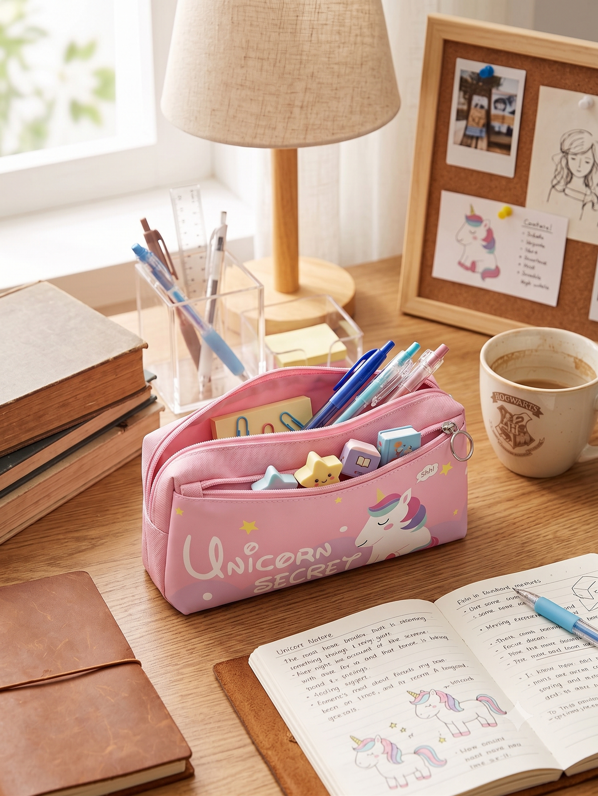 Unicorn Secret Large Capacity Kids Pencil Case – Durable Canvas Stationery Pouch for School & Desk Storage