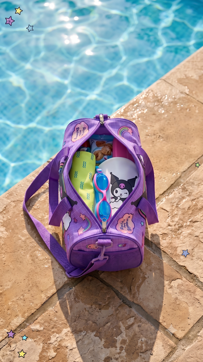 CuddleNest Kuromi "Cheeky but Charming" Kids Purple Barrel Duffle Bag (30 x 20 x 20 cm)
