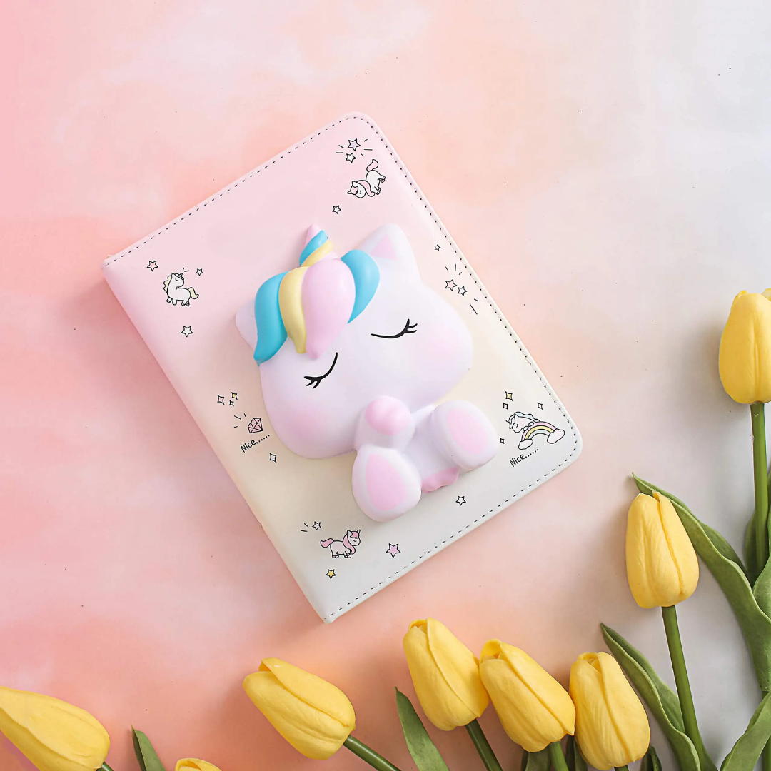 Squishy "Unicorn" Diary for kids | Journal for School kids | 100 pages
