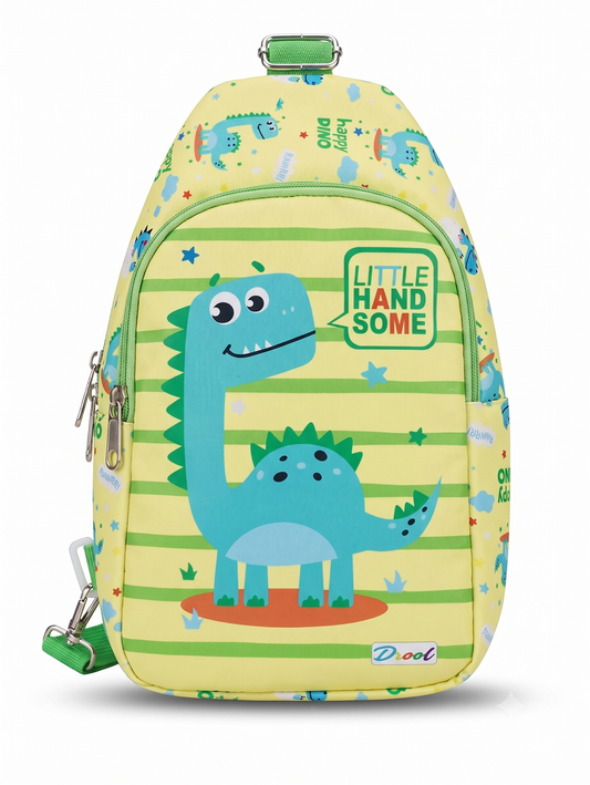 CuddleNest Kids Dinosaur Crossbody Sling Bag – Lightweight Travel Chest Pack with Adjustable Green Strap (Yellow)