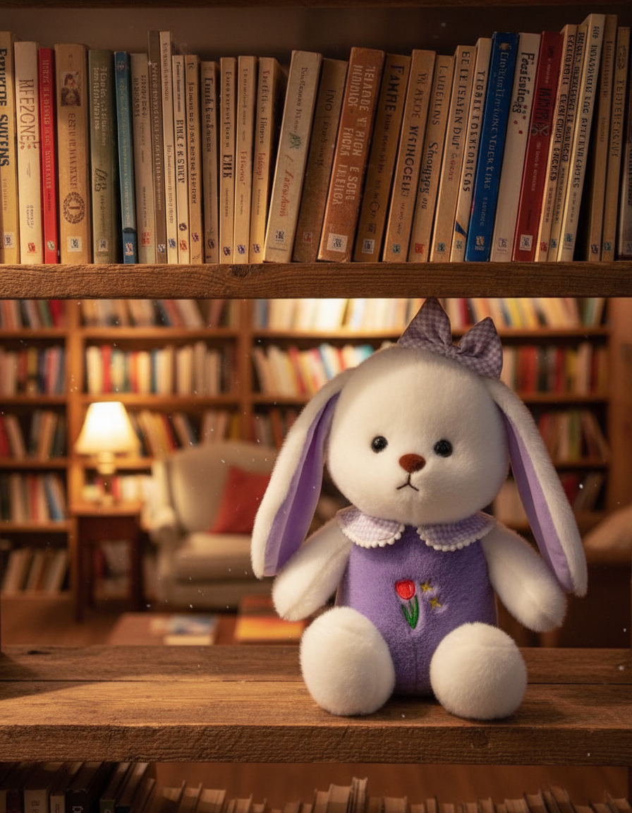 White Plush Bunny Soft Toy, Dress with Tulip Design, 35 cm, Stuffed Animal with Floppy Ears and Ribbon, for Kids