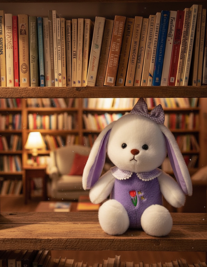 White Plush Bunny Soft Toy, Dress with Tulip Design, 35 cm, Stuffed Animal with Floppy Ears and Ribbon, for Kids