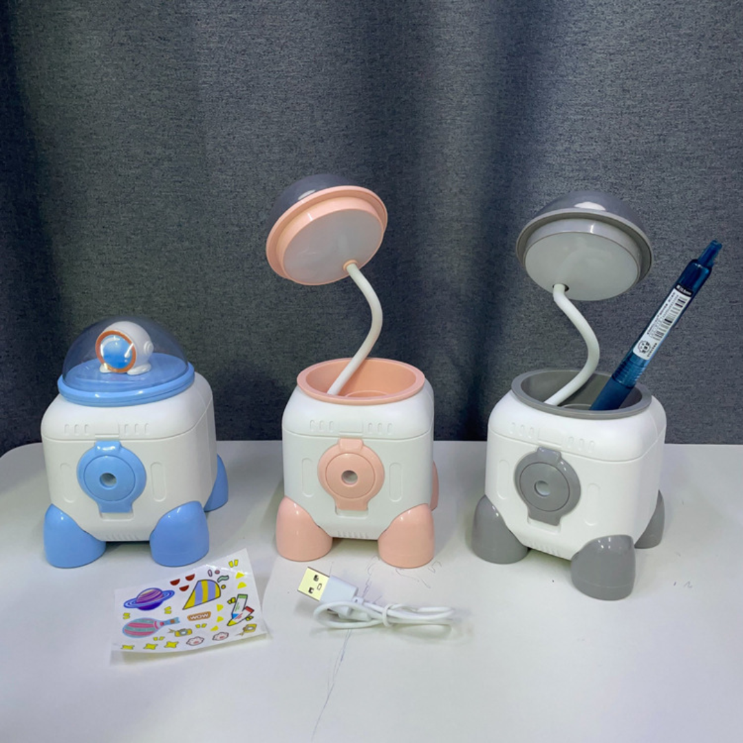 Cute Astronaut LED Desk Lamp – Flexible Gooseneck, USB Rechargeable & Pencil Sharpener