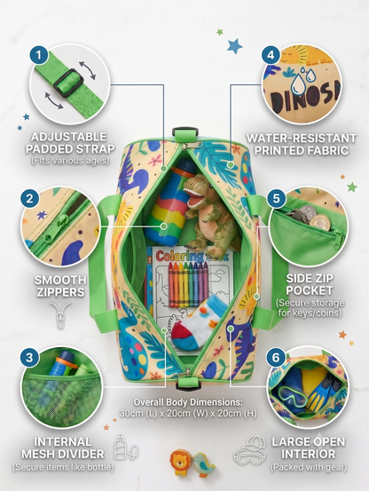 CuddleNest Dinosaurs Kids Travel Barrel Duffle Bag