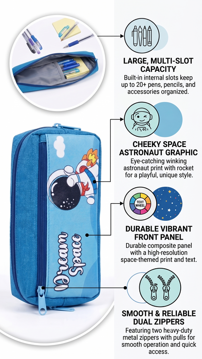 Dream Space Astronaut Large Capacity Pencil Case – Multi-Compartment Canvas Pouch for Boys & Girls