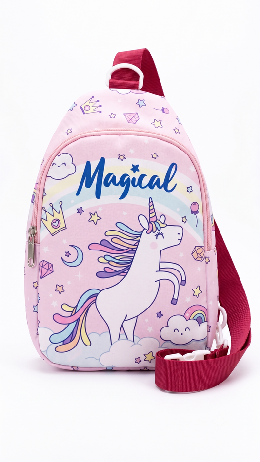 CuddleNest Kids Crossbody Sling Bag – Magical Unicorn Edition (Pink)