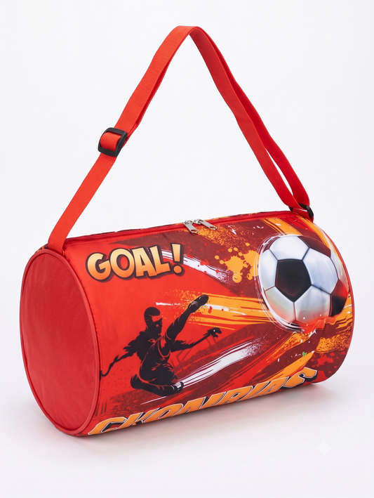 CuddleNest Soccer Goal! Red Kids Sports Barrel Duffle Bag